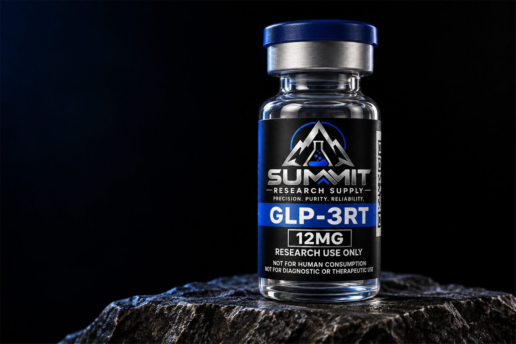 SR-RT12 research vial on dark stone
